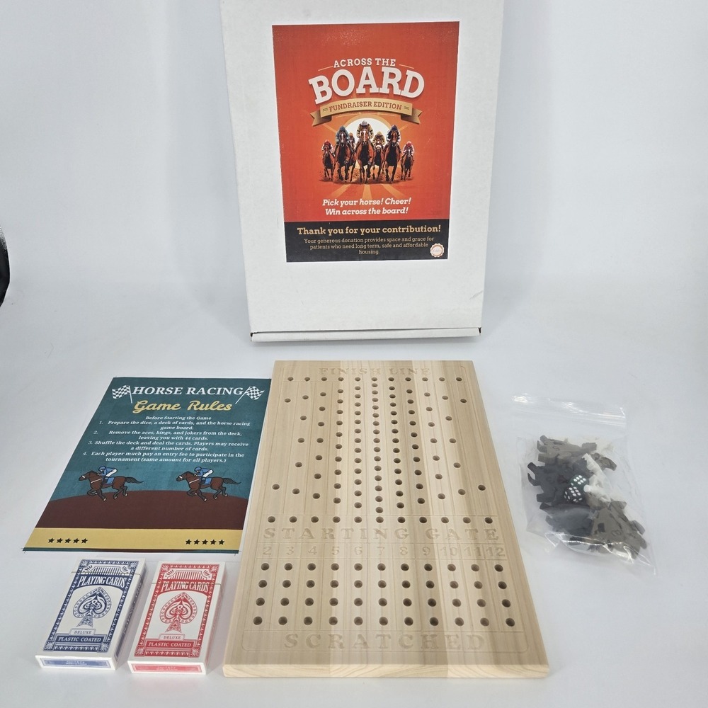 Across The Board Horse Racing Game Fundraiser Edition Wood Board Complete Set NB